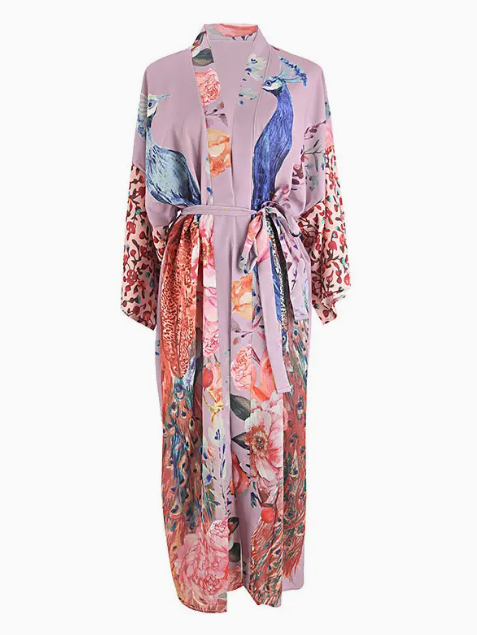 Retro Oriental Peacock Kimono Lounge Robe