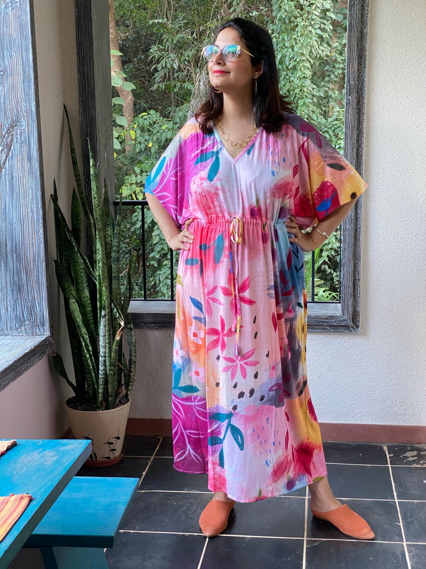 Plum Happy Place "Timeless" Style Kaftan | Soft Jersey Knit Organic Cotton | Perfect Loungewear House Dress-0