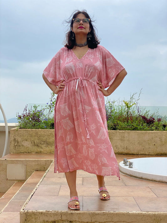 Owling Away "Timeless" Style Caftan | Soft Jersey Knit Organic Cotton | Perfect Loungewear House Dress-0