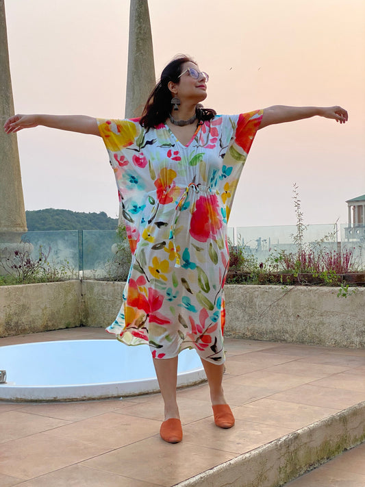 Watercolor Story "Timeless" Style Caftan | Soft Jersey Knit Organic Cotton | Perfect Loungewear House Dress-0