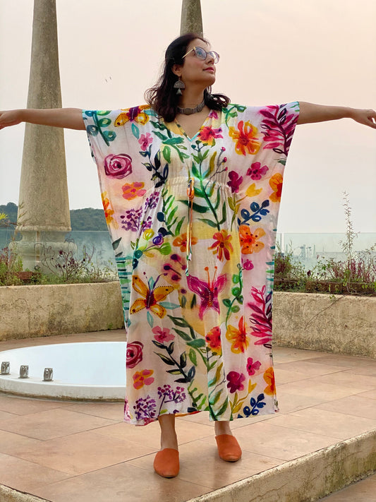 Swaying Garden "Timeless" Style Kaftan | Soft Jersey Knit Organic Cotton | Perfect Loungewear House Dress-0