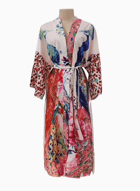Retro Oriental Peacock Kimono Lounge Robe