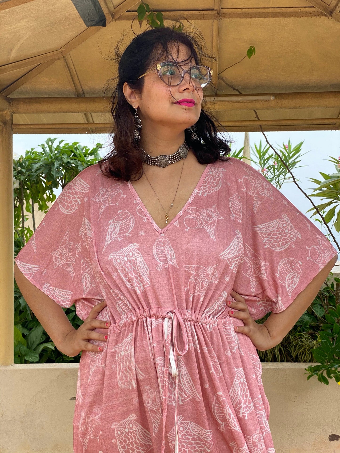 Owling Away "Timeless" Style Caftan | Soft Jersey Knit Organic Cotton | Perfect Loungewear House Dress-1