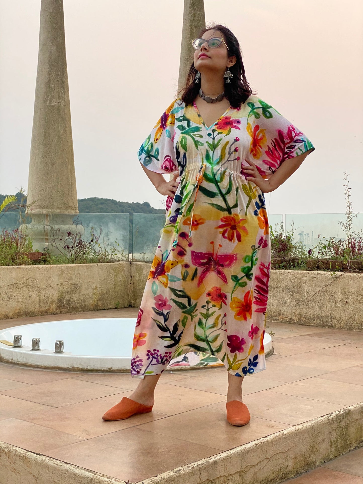 Swaying Garden "Timeless" Style Kaftan | Soft Jersey Knit Organic Cotton | Perfect Loungewear House Dress-1