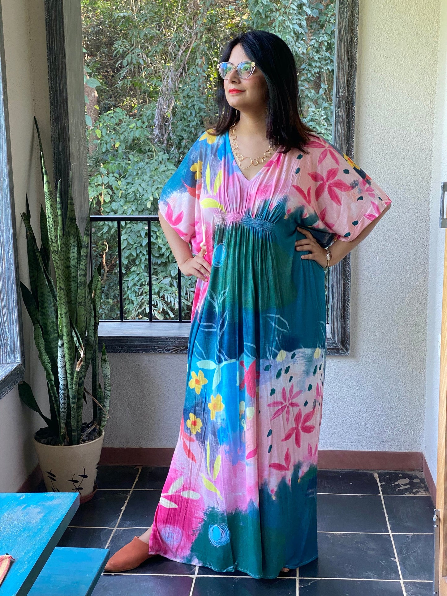 Happy Place "Stunningly Simple" Style Caftan | Soft Jersey Knit Organic Cotton | Perfect Loungewear House Dress-1