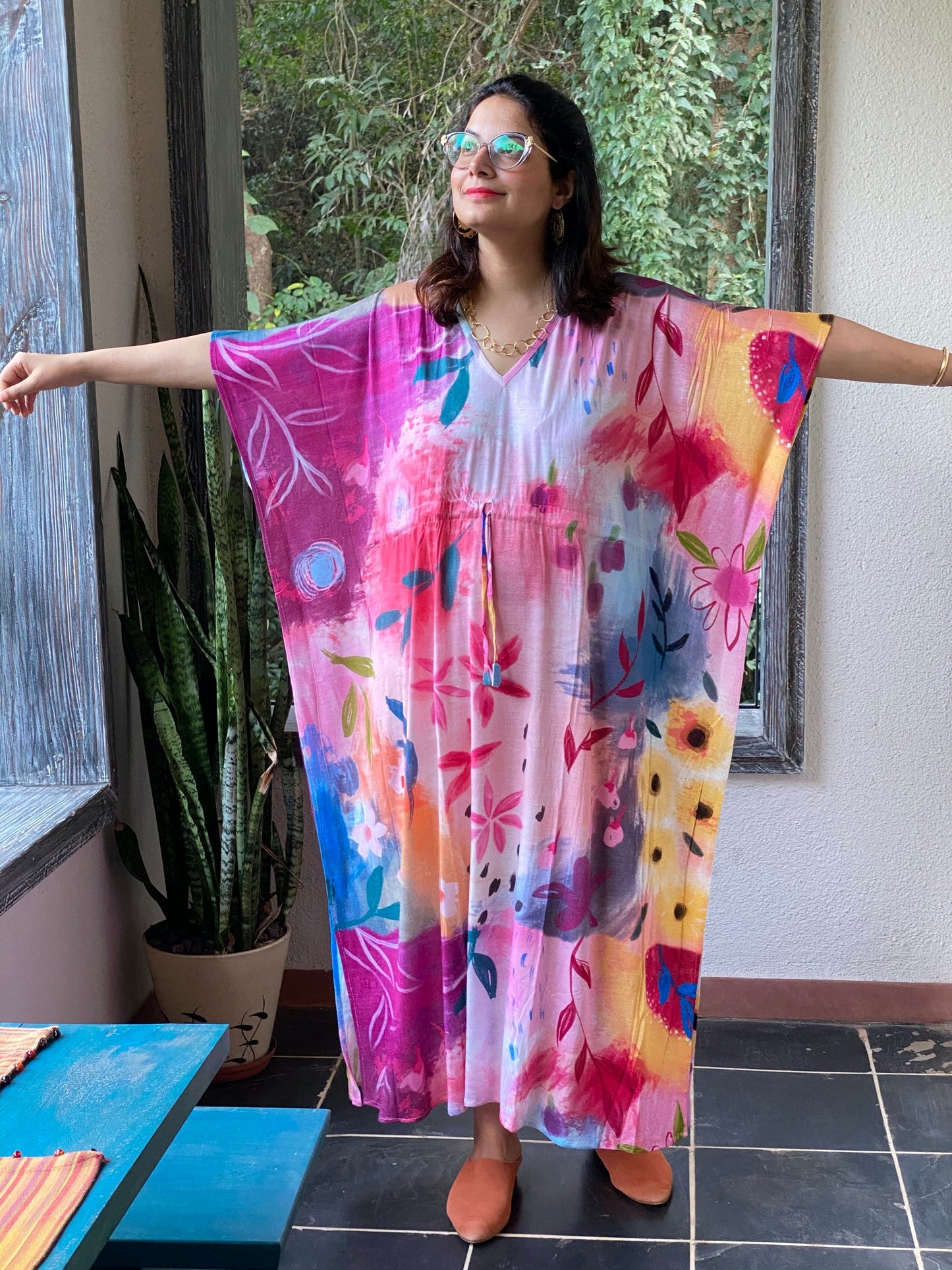 Plum Happy Place "Timeless" Style Kaftan | Soft Jersey Knit Organic Cotton | Perfect Loungewear House Dress-1