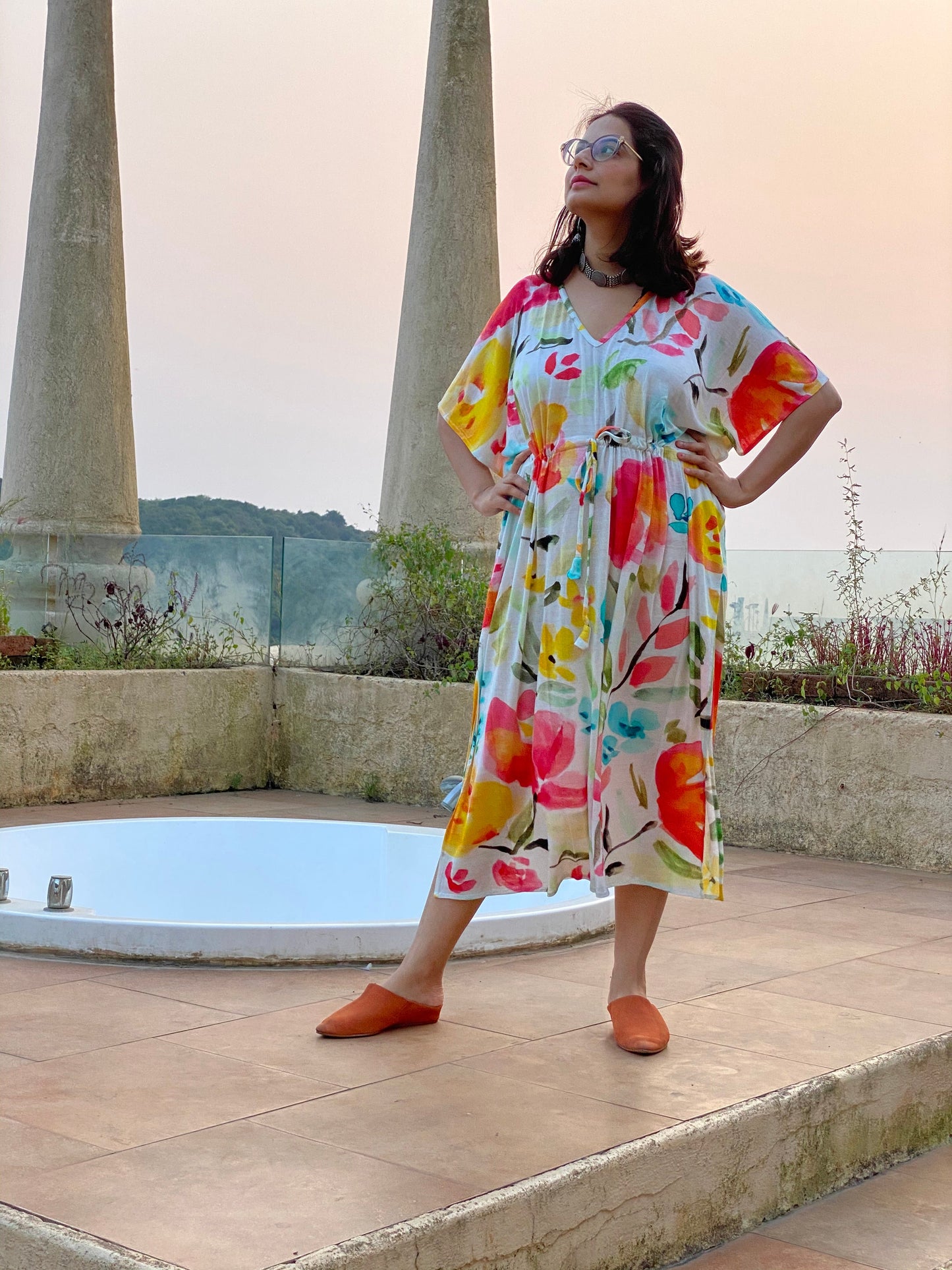 Watercolor Story "Timeless" Style Caftan | Soft Jersey Knit Organic Cotton | Perfect Loungewear House Dress-1