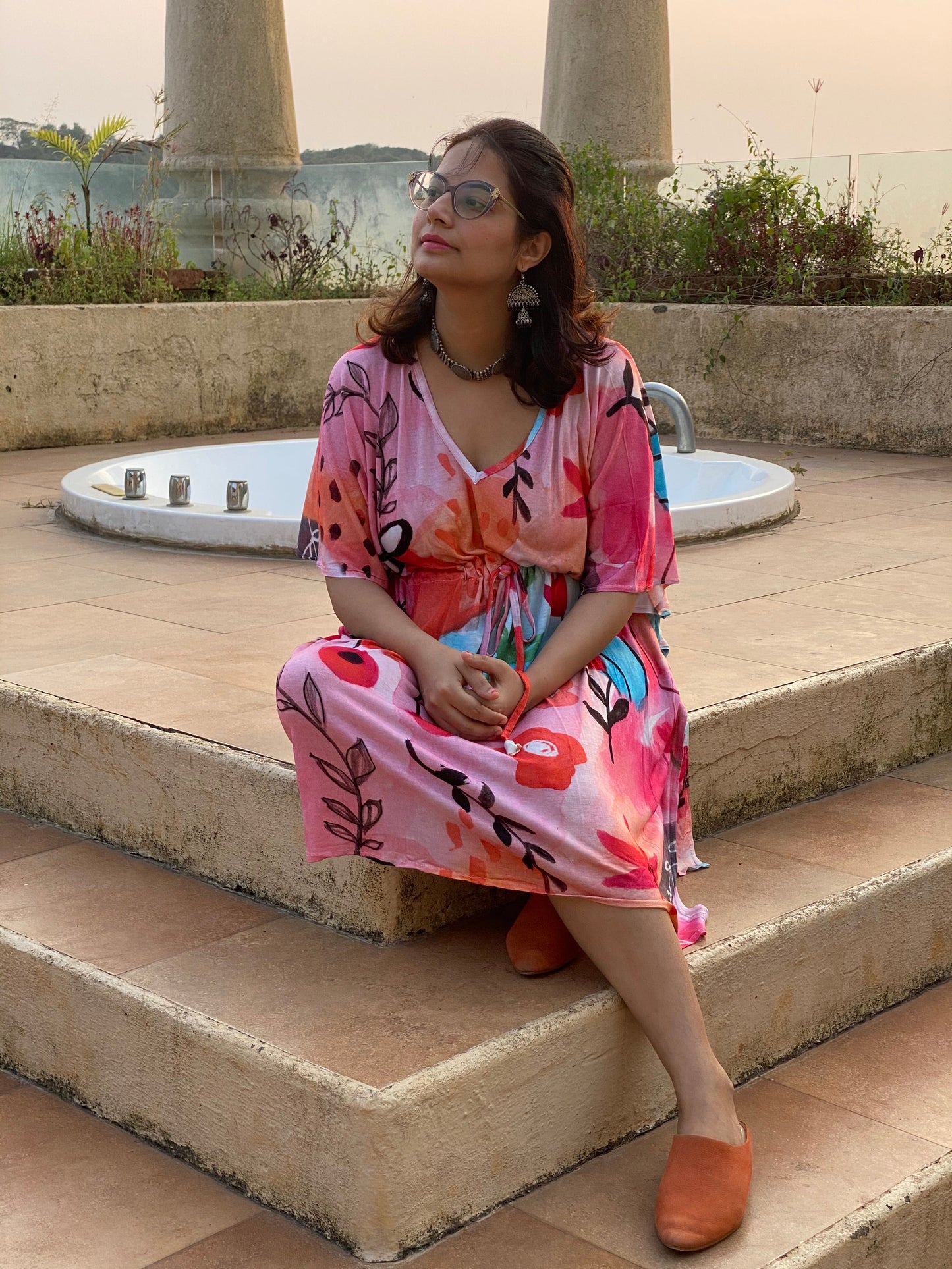 Flower Canyon "Timeless" Style Caftan | Soft Jersey Knit Organic Cotton | Perfect Loungewear House Dress-1