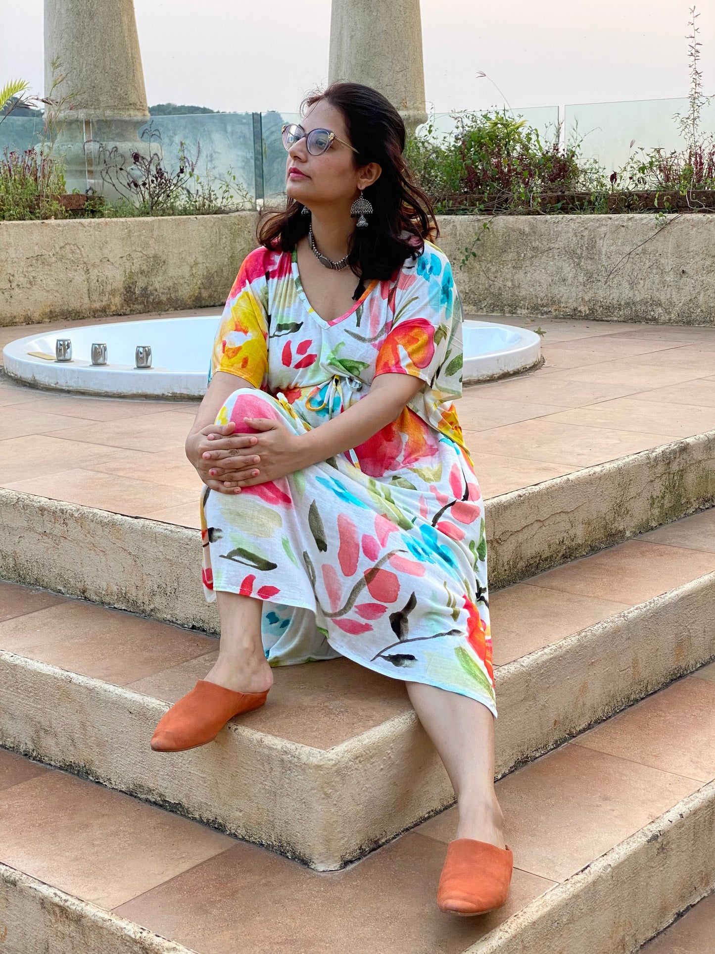 Watercolor Story "Timeless" Style Caftan | Soft Jersey Knit Organic Cotton | Perfect Loungewear House Dress-2