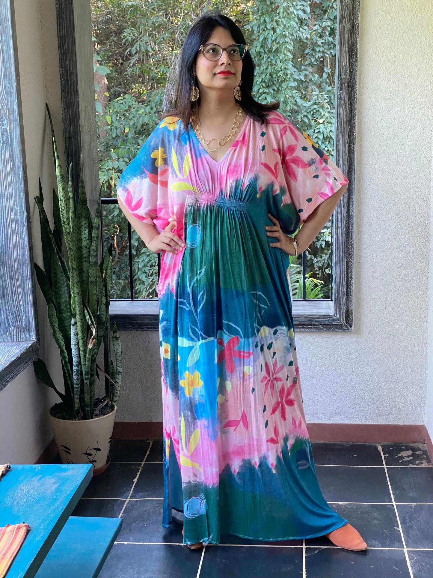 Happy Place "Stunningly Simple" Style Caftan | Soft Jersey Knit Organic Cotton | Perfect Loungewear House Dress-2