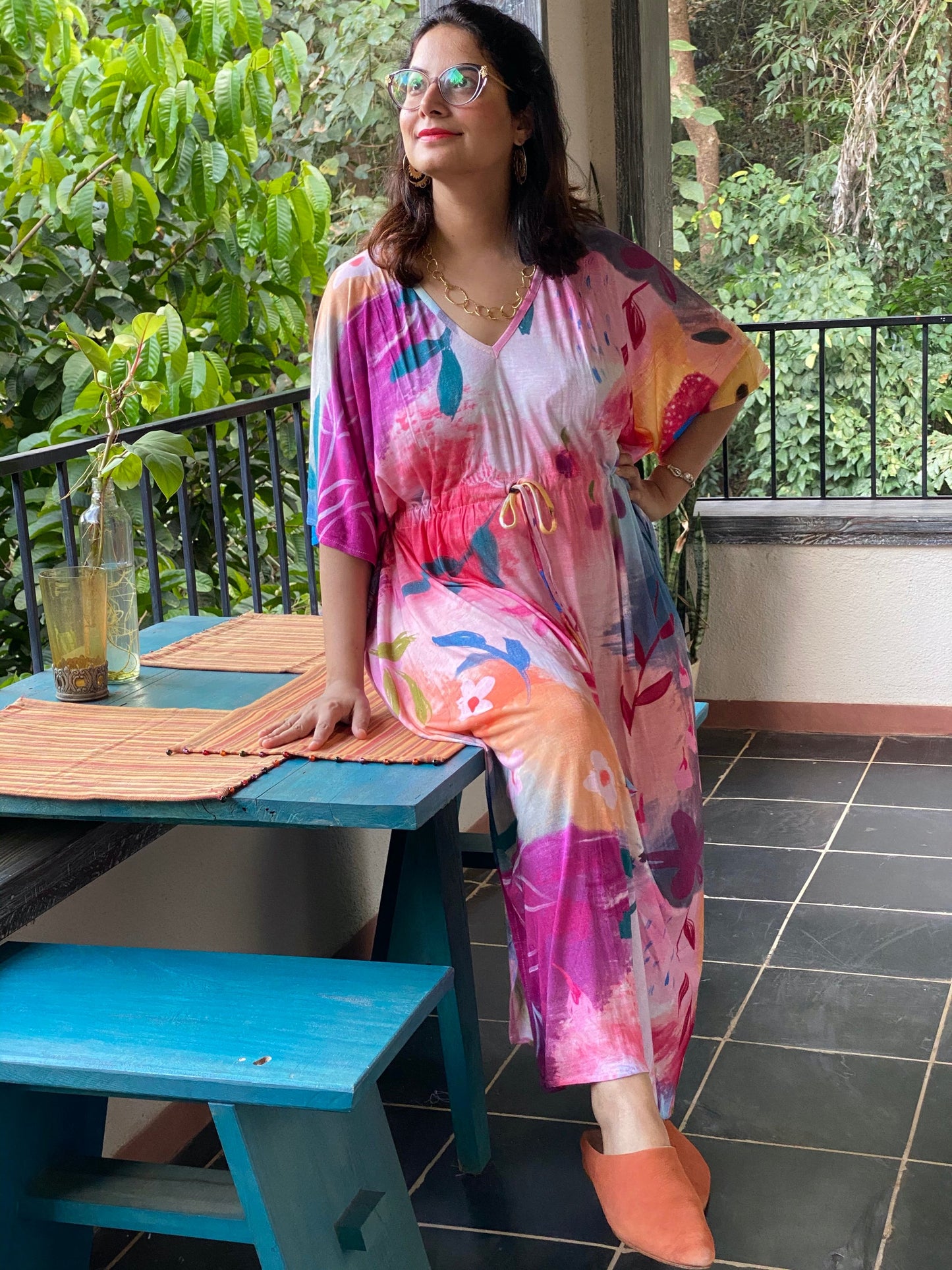 Plum Happy Place "Timeless" Style Kaftan | Soft Jersey Knit Organic Cotton | Perfect Loungewear House Dress-3