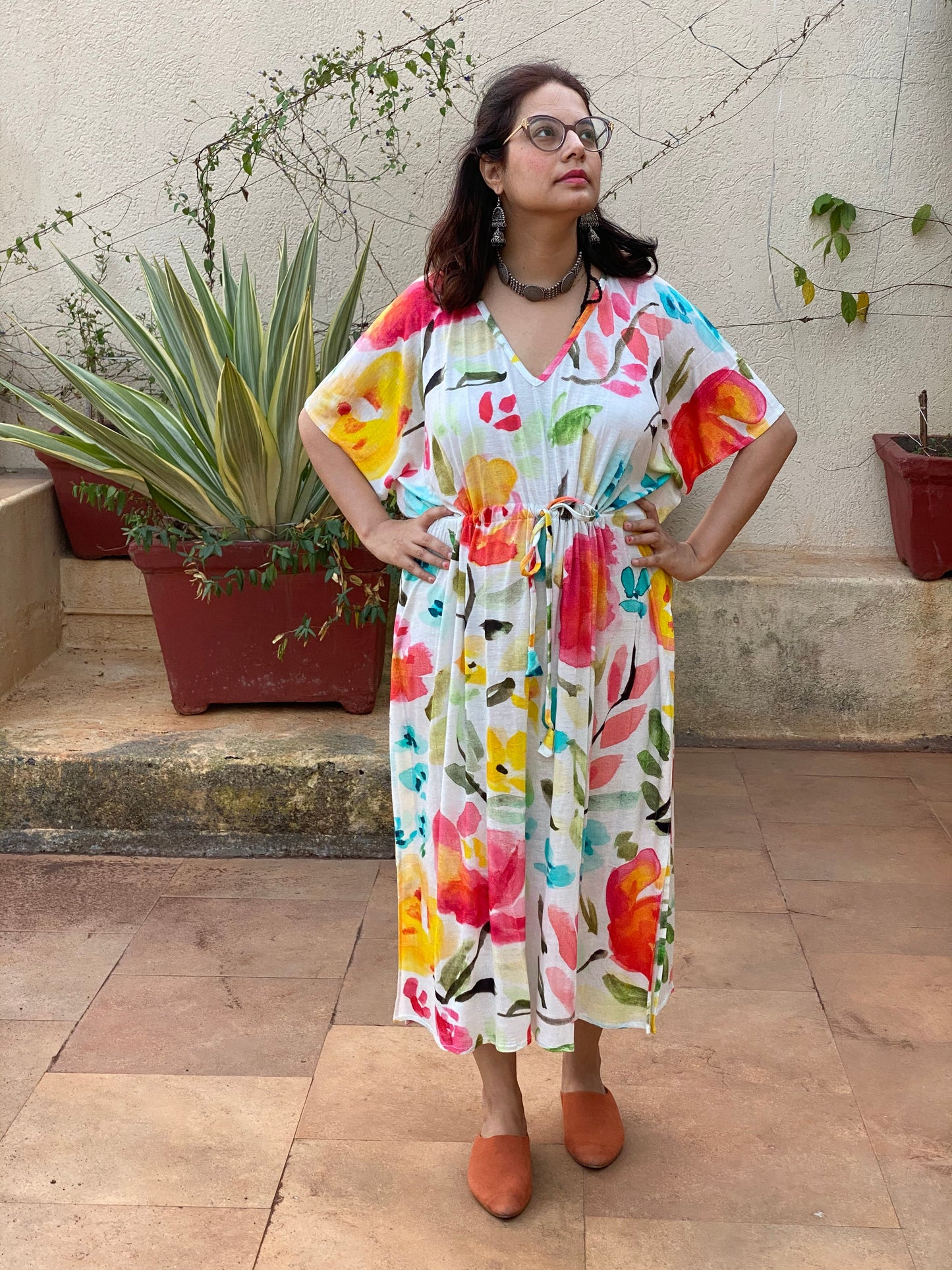 Watercolor Story "Timeless" Style Caftan | Soft Jersey Knit Organic Cotton | Perfect Loungewear House Dress-3