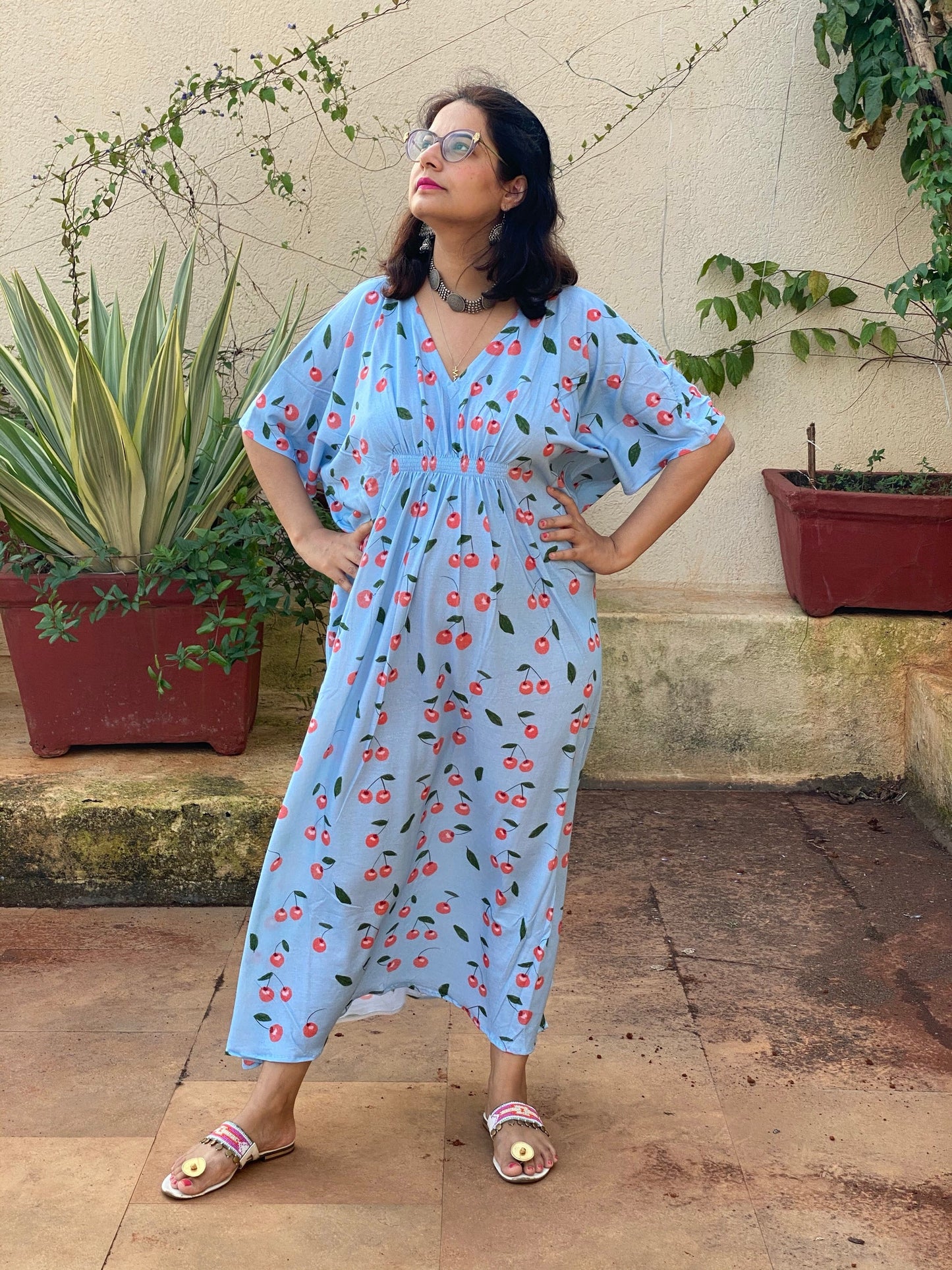 Laughing Cherries "Stunningly Simple" Style Caftan | Soft Jersey Knit Organic Cotton | Perfect Loungewear House Dress-3