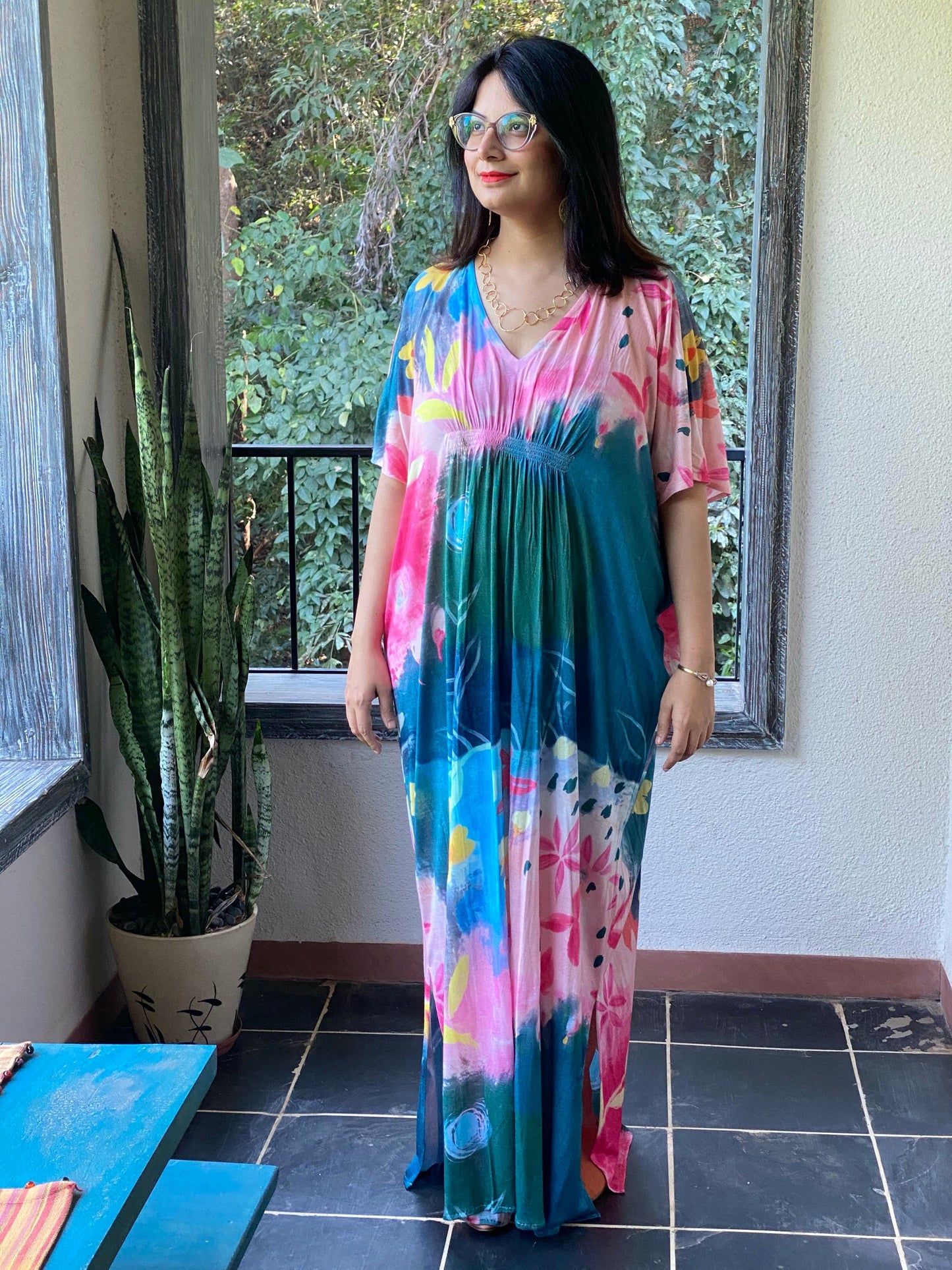 Happy Place "Stunningly Simple" Style Caftan | Soft Jersey Knit Organic Cotton | Perfect Loungewear House Dress-3
