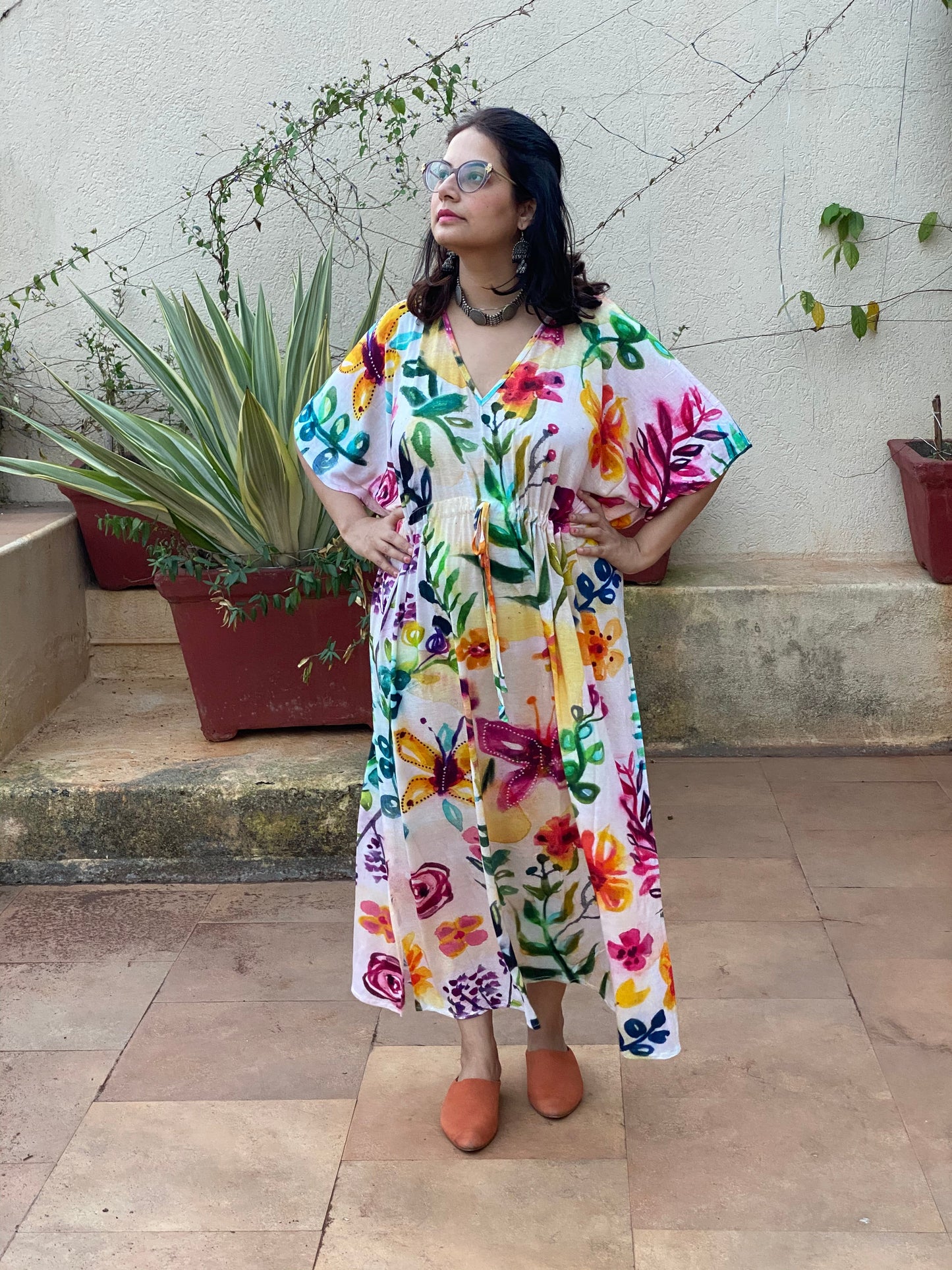 Swaying Garden "Timeless" Style Kaftan | Soft Jersey Knit Organic Cotton | Perfect Loungewear House Dress-3