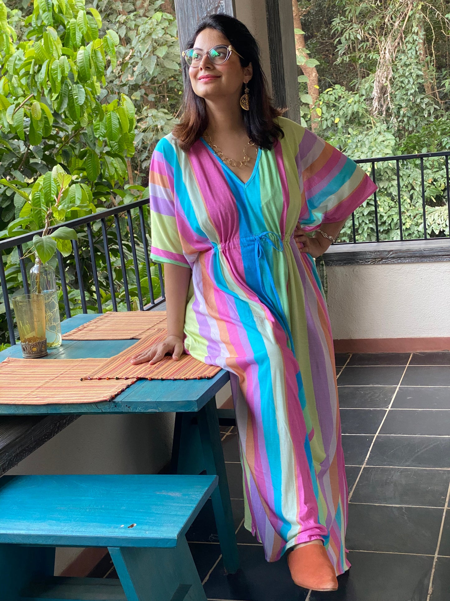 See my Stripes "Timeless" Style Kaftan | Soft Jersey Knit Organic Cotton | Perfect Loungewear House Dress-3