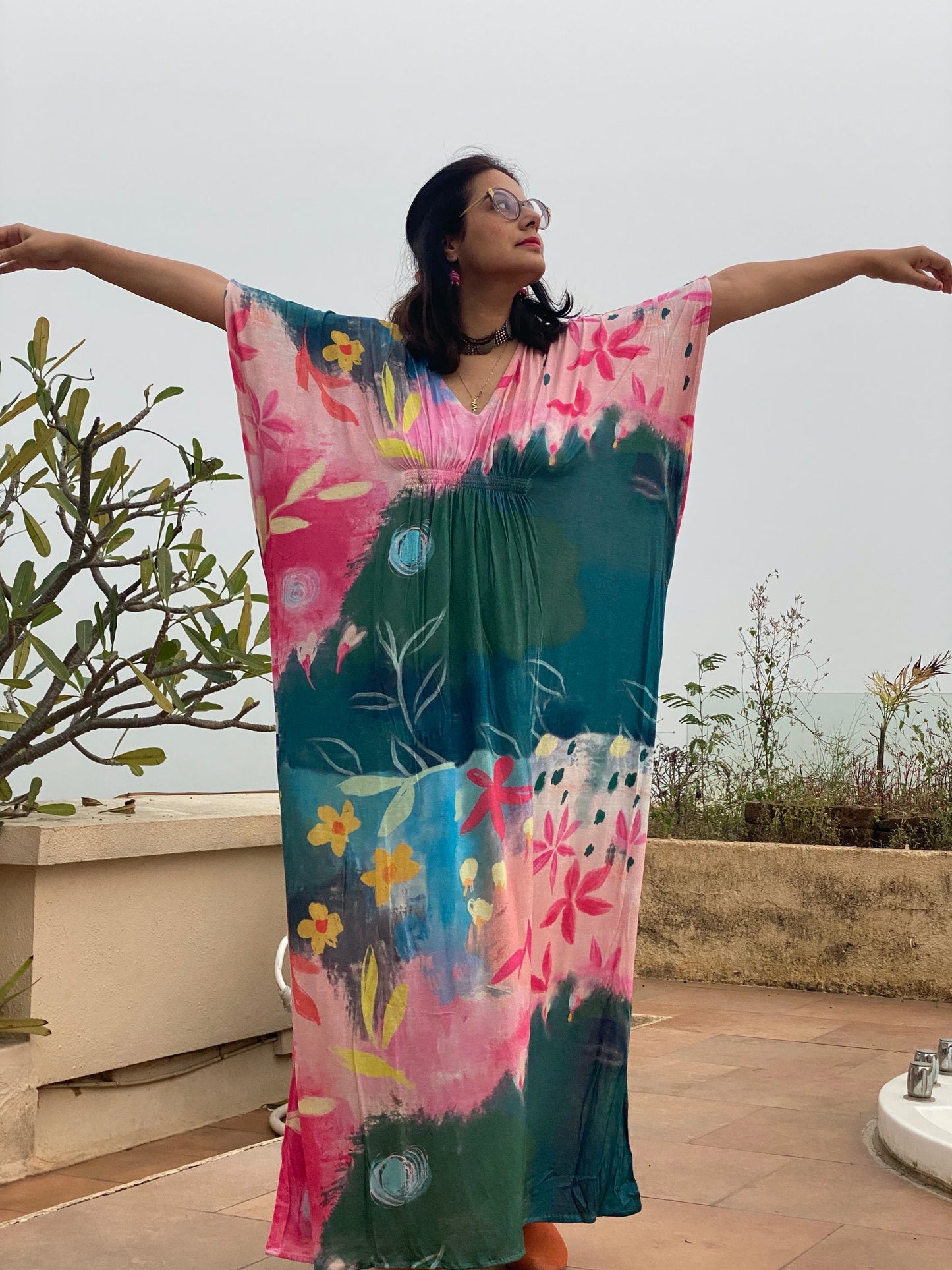 Happy Place "Stunningly Simple" Style Caftan | Soft Jersey Knit Organic Cotton | Perfect Loungewear House Dress-4