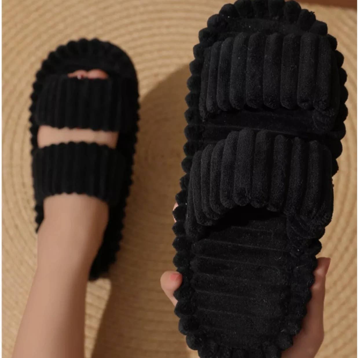 Plush Double Strap Slippers