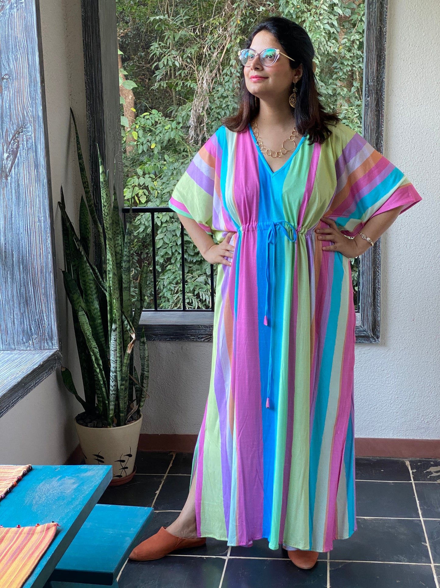 See my Stripes "Timeless" Style Kaftan | Soft Jersey Knit Organic Cotton | Perfect Loungewear House Dress-4