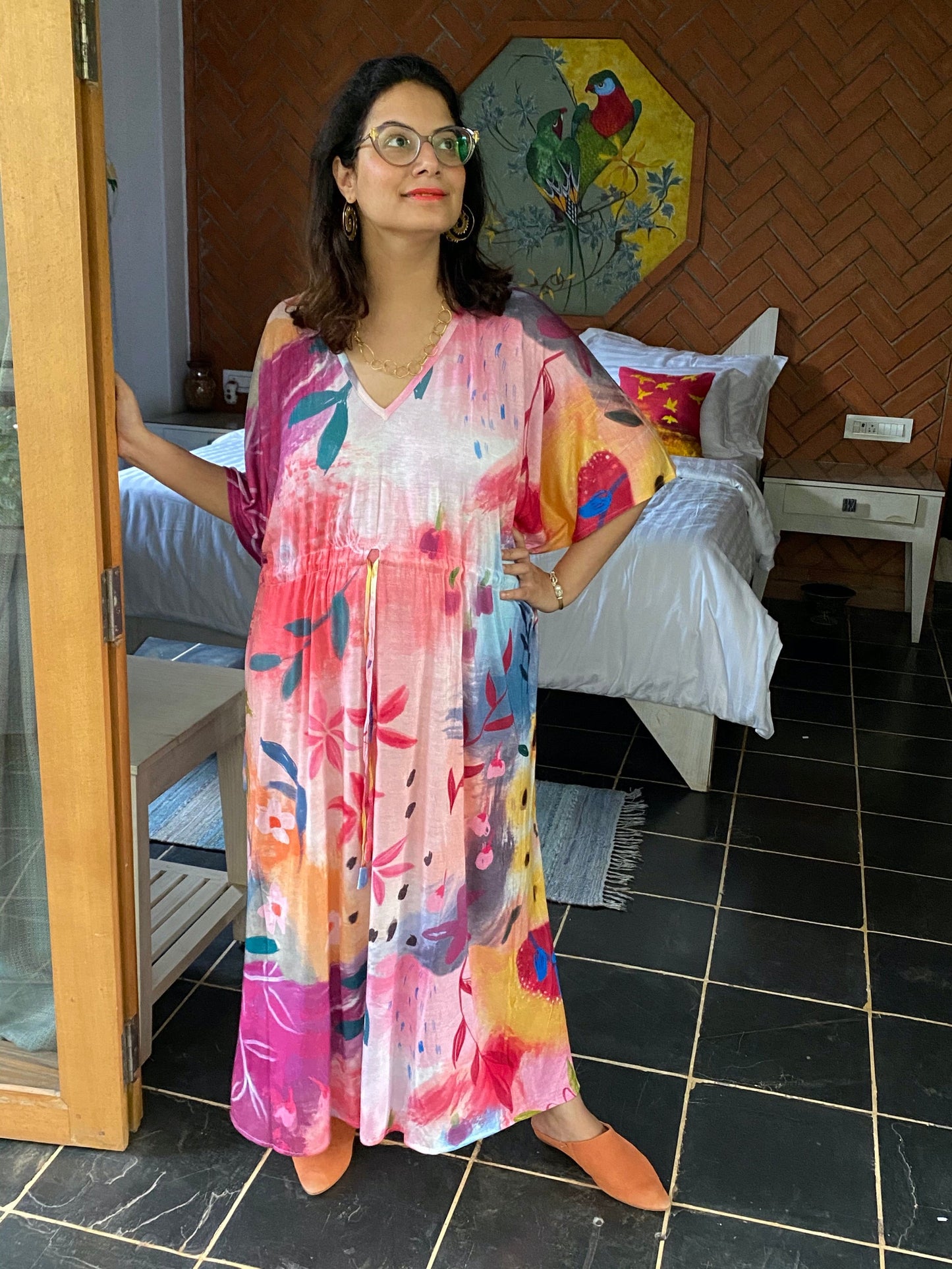 Plum Happy Place "Timeless" Style Kaftan | Soft Jersey Knit Organic Cotton | Perfect Loungewear House Dress-4