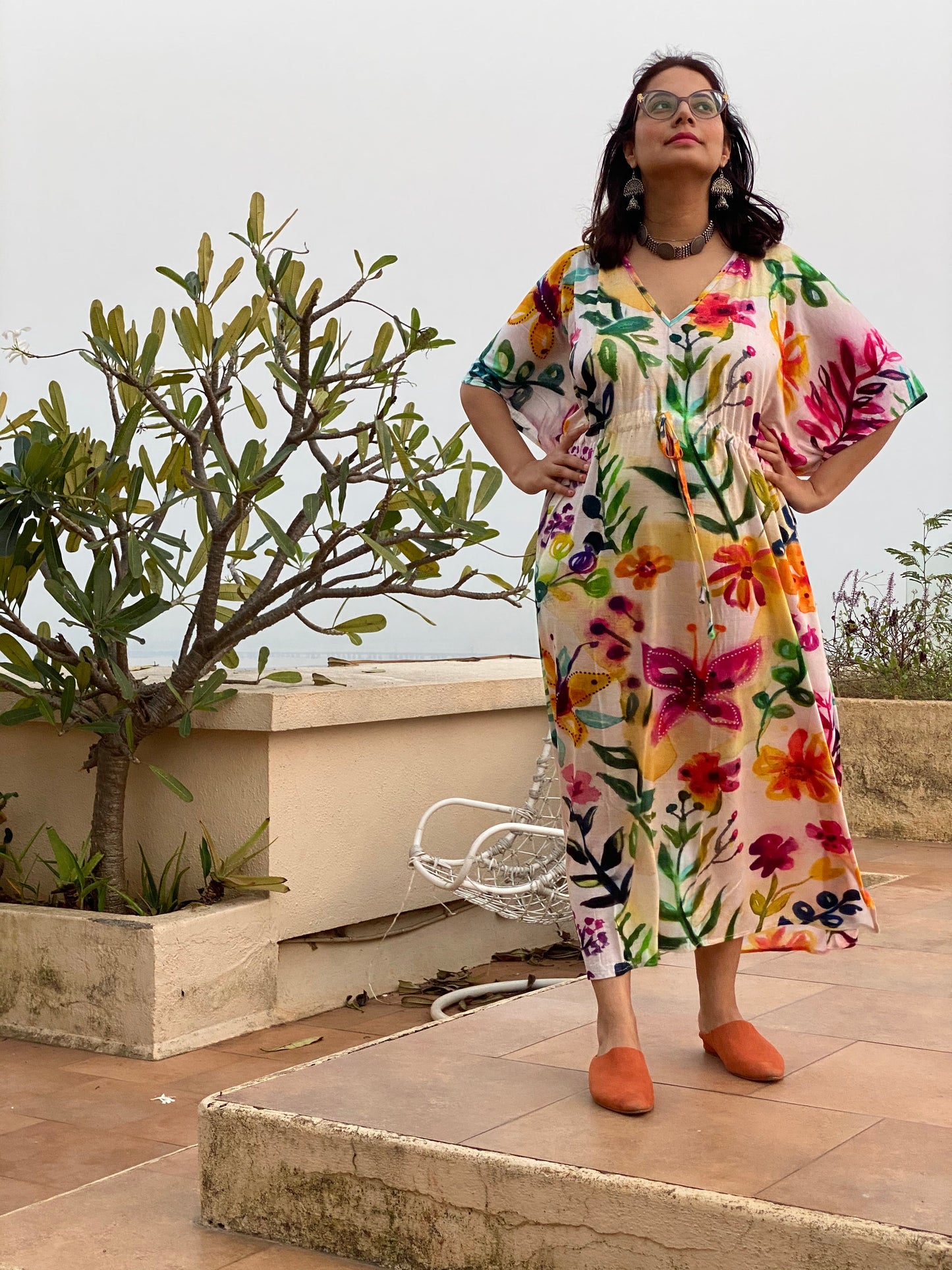 Swaying Garden "Timeless" Style Kaftan | Soft Jersey Knit Organic Cotton | Perfect Loungewear House Dress-4