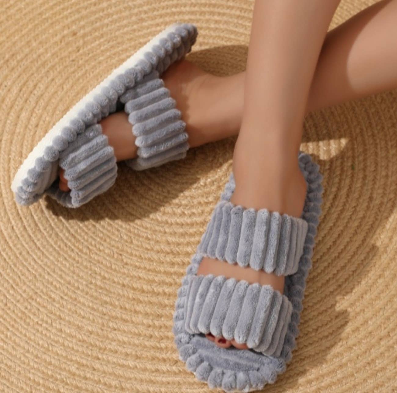 Plush Double Strap Slippers