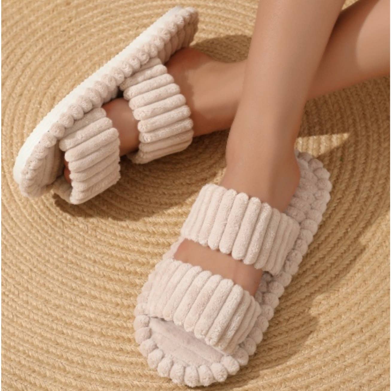 Plush Double Strap Slippers