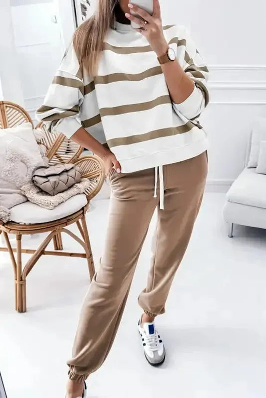 Chic Stripes Beige Loungewear Set-0