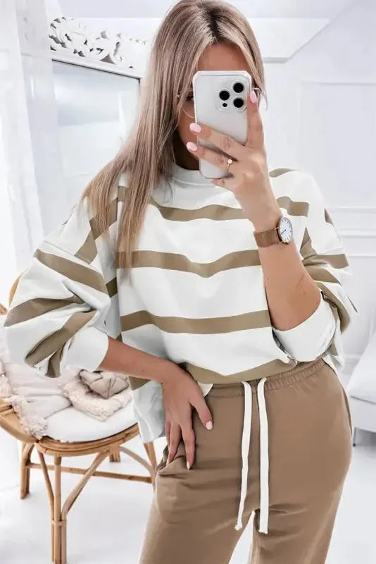 Chic Stripes Beige Loungewear Set-2