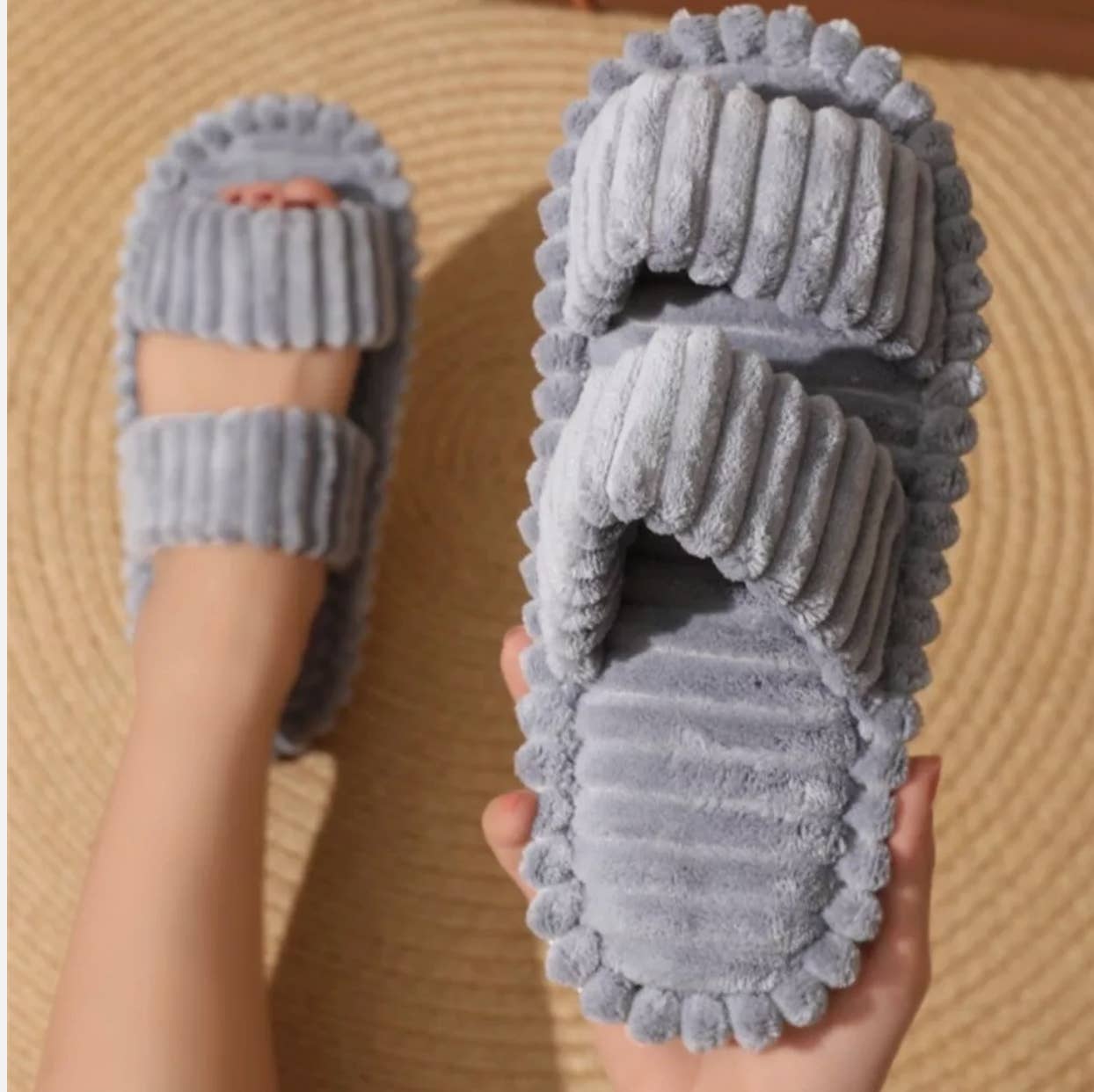 Plush Double Strap Slippers