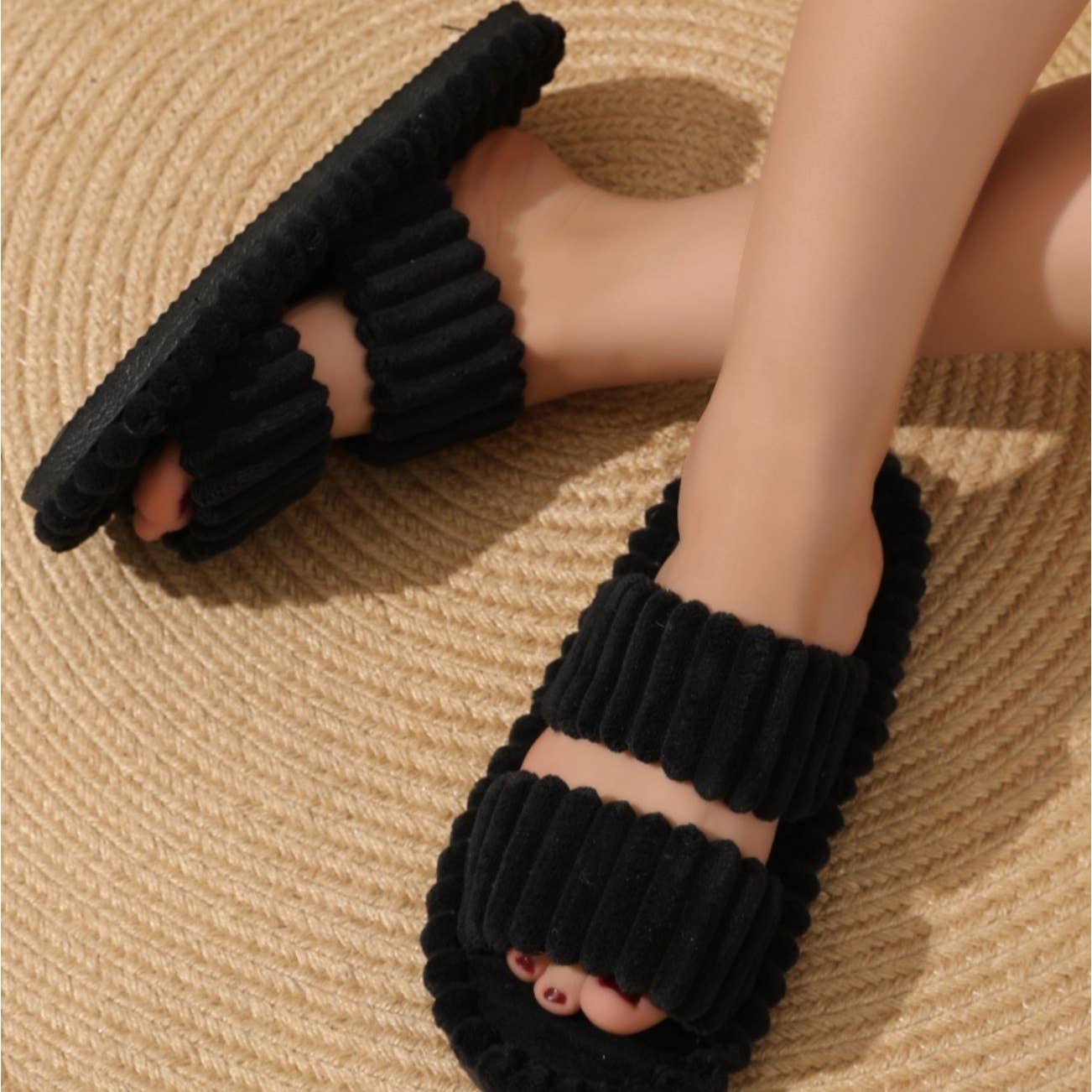 Plush Double Strap Slippers