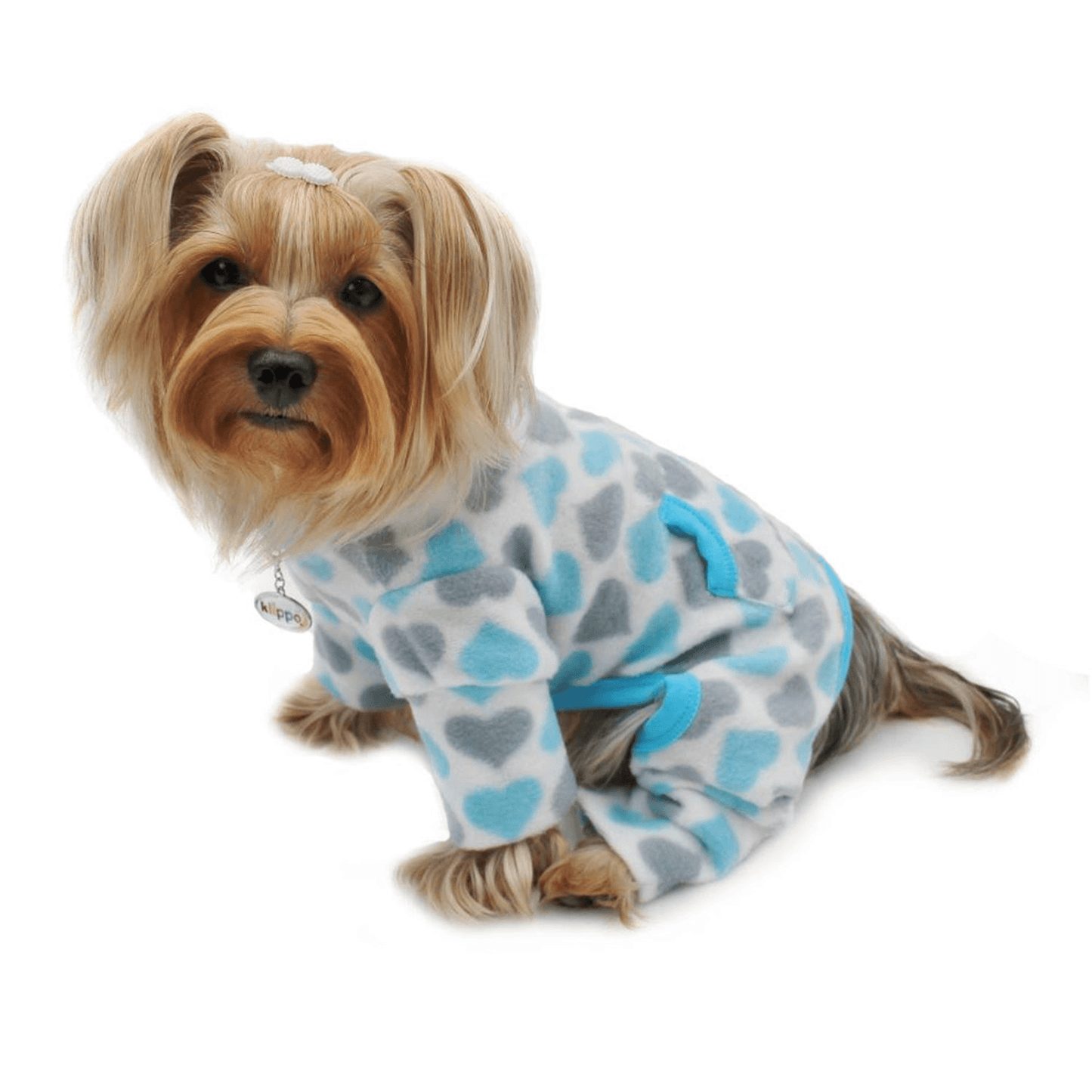 Klippo Blue & Gray Hearts Fleece Turtleneck Pajamas for Dogs-0