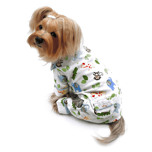 Zoo Animal Print Cotton Flannel Pajamas with Pockets-0
