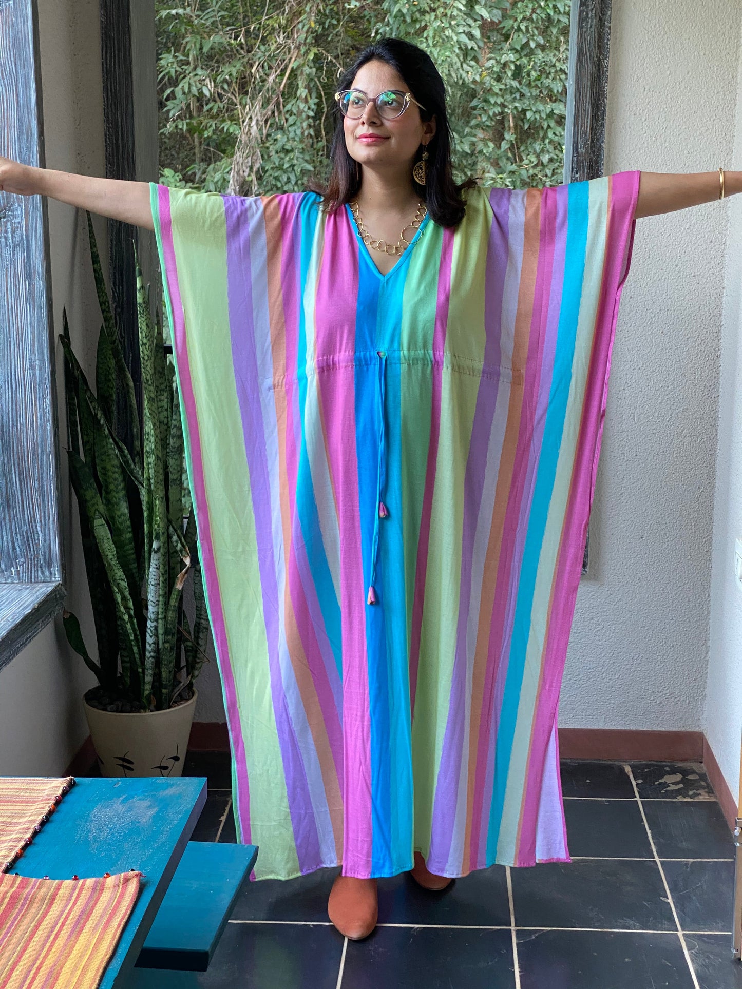 See my Stripes "Timeless" Style Kaftan | Soft Jersey Knit Organic Cotton | Perfect Loungewear House Dress-1
