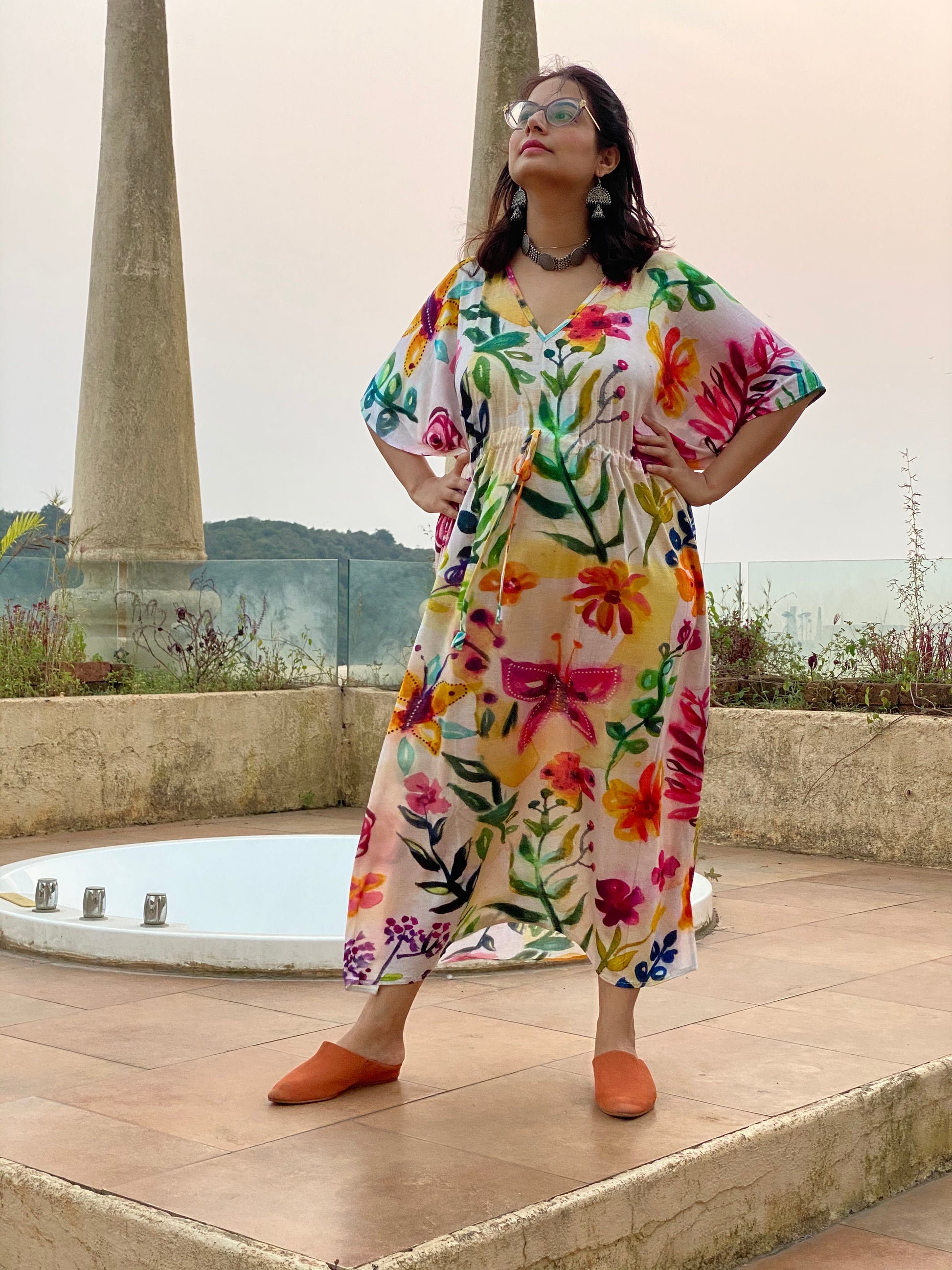 Swaying Garden "Timeless" Style Kaftan | Soft Jersey Knit Organic Cotton | Perfect Loungewear House Dress-1