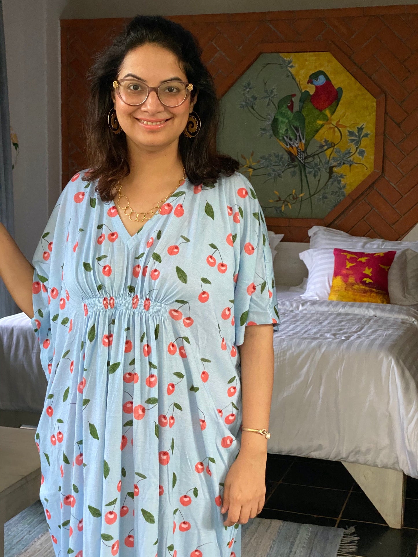 Laughing Cherries "Stunningly Simple" Style Caftan | Soft Jersey Knit Organic Cotton | Perfect Loungewear House Dress-2